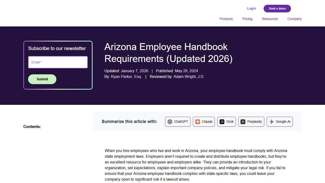 Arizona Employee Handbook Requirements (Updated 2026)