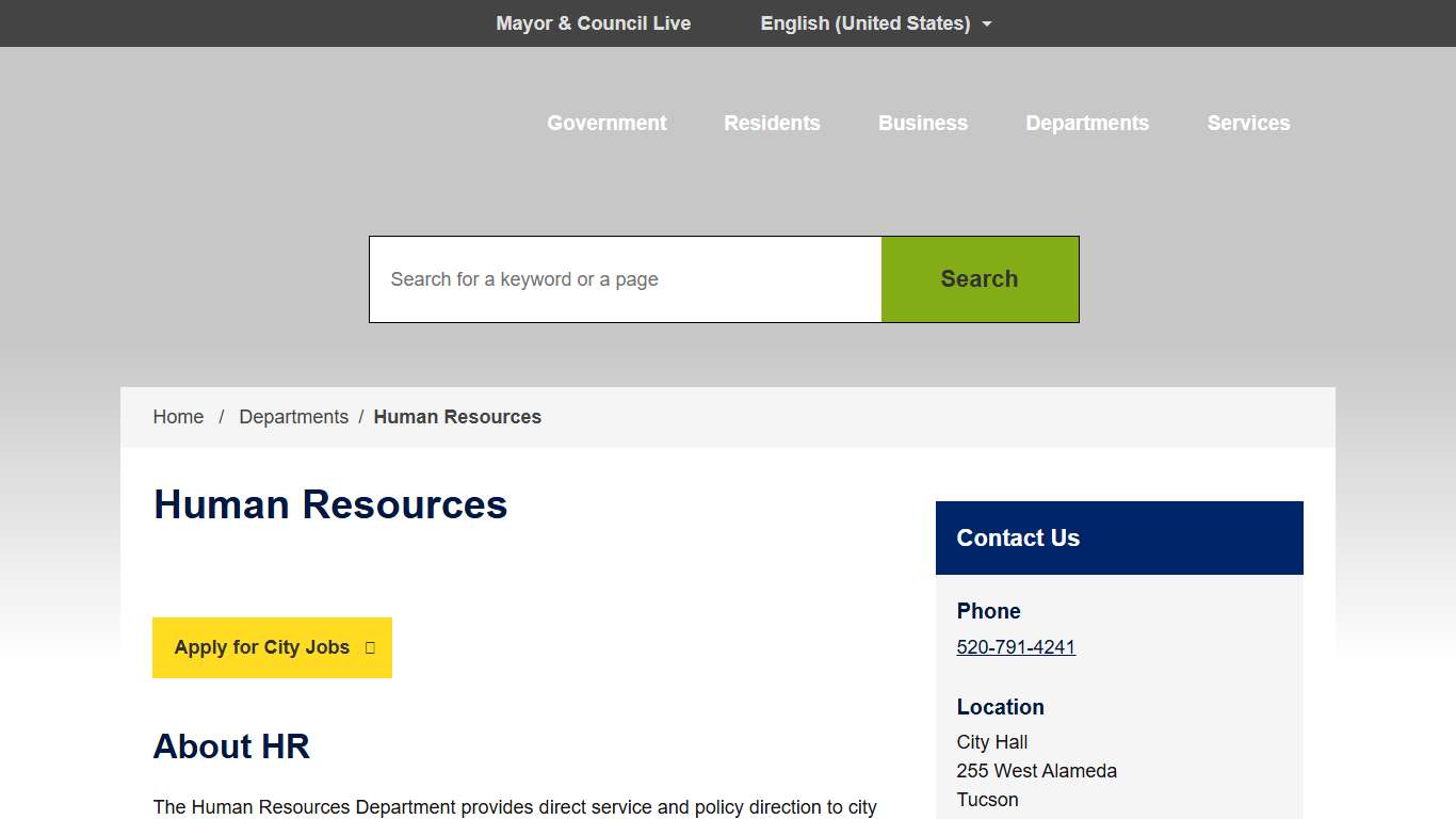 Human Resources City of Tucson